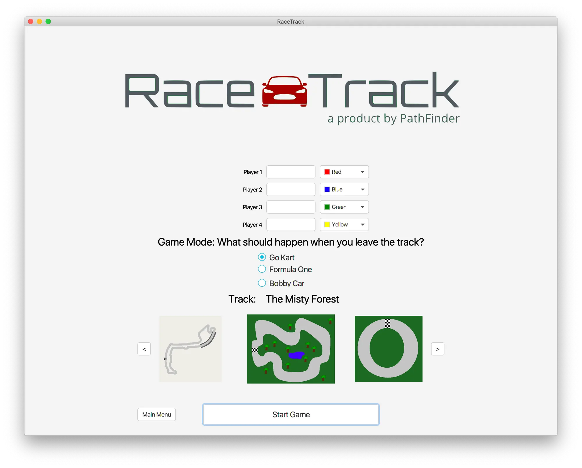screen · main menu